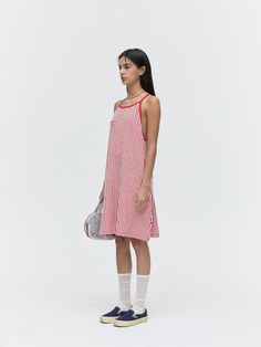 This is a trendy and casual dress by MENASOO that is made out of high quality and sturdy material. With distinctive mood of the design and comfortable wear, you can style it for your casual daily outfit.- Logo emblem on the chest- Vertical stripe pattern overall- Sporty and casual mood Trendy Cotton Midi Dress For Day Out, Casual Red Cotton Midi Dress, Casual Cotton Midi Dress For Loungewear, Casual Mini Dress For Summer Loungewear, Casual Sleeveless Mini Dress With Relaxed Fit, Red Loungewear Dress For Spring, Red Mini Dress For Summer Daywear, Casual Red Loungewear Dress, Red Casual Loungewear Dresses