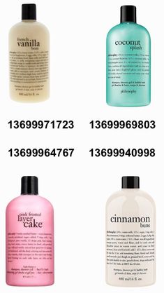 four bottles of different types of shampoos on a white background with the names of each