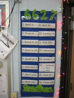 a bulletin board with numbers on it