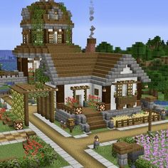 Cottage Houses In Minecraft, 2 Story Minecraft Cottage, Minecraft Houses Blueprints Layout Cottage, Minecraft Southern House, Minecraft House With Garage, Cute Minecraft Farmhouse, Farmhouse Minecraft Ideas, Minecraft Houses Oak, Minecraft Farmhouse Ideas