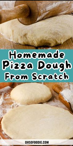 Text reads Homemade Pizza Dough From Scratch Easy Italian Pizza Dough, Easiest Pizza Dough, Simple Homemade Pizza, Perfect Pizza Dough Recipe, Type Of Pizza, Pizza Dough From Scratch, Homemade Pizza Dough Recipe, Italian Pizza Dough Recipe, Homemade Pizza Dough Easy