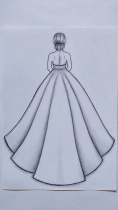 a drawing of a woman in a white dress with her back turned to the camera