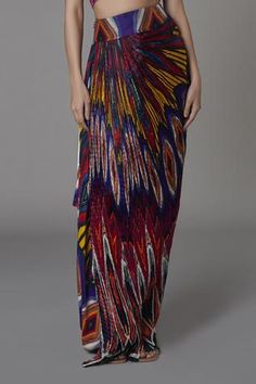 Shop for Saaksha and Kinni Multi Color Satin Asymmetric Printed Skirt for Women Online at Aza Fashions Multicolor Printed Skirt For Party, Multicolor Long Skirt For Evening, Multicolor Silk Party Skirt, Abstract Fabric, Asymmetric Skirt, Multicolor Skirt, Color Abstract, Printed Skirt, Luxury Sale