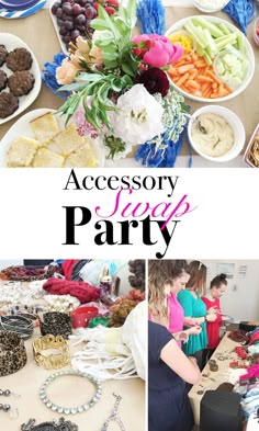 a collage of photos showing different types of jewelry and accessories on display at a party