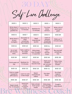 30 Day Self Love Challenge, Yoga Foto's, Self Love Challenge, Self Care Worksheets, Journal Inspiration Writing, Practicing Self Love, Business Board