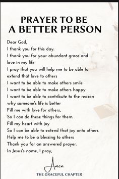 a prayer card with the words, prayer to be a better person