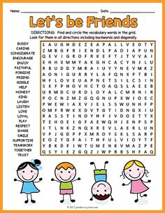 Friendship Word Search Puzzle Worksheet Activity Friendship Vocabulary, Friendship Word Search, Friendship Week, Friendship Lessons, Kids Word Search, Friendship Words, Clinical Supervision, Puzzle Worksheet