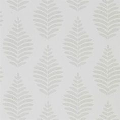 a white wallpaper with grey leaves on it