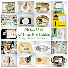 many different items are shown with the words africa unit w / free printables every star is different