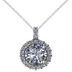 Round Diamond Halo Pendant Neckace 14k White Gold (2.40ct) - Allurez.com Beautiful Diamond Necklace, Round Diamond Halo, Clear Crystal Necklace, White Gold Pendant Necklace, Jewellery Marketing, White Gold Chains, Necklace Diamond, Halo Pendant, Gold Diamond Necklace