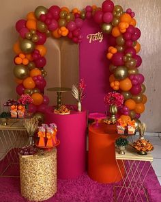 an assortment of balloons and decorations for a birthday party