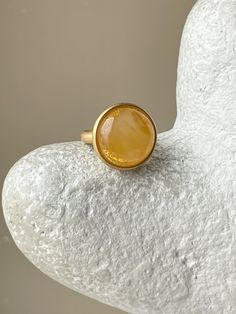 Large gold-plated ring with honey amber, size 7 Amber Ring Gold, Amber Earrings, Linking Rings, Amber Ring, Ring Collection, Natural Amber, Amber Stone, Large Ring, Unique Ring