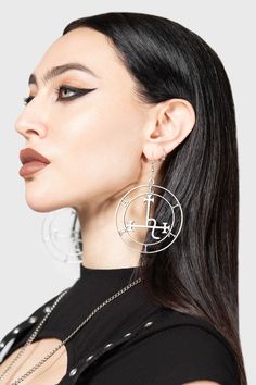 GLORIOUS CHARM.- Statement custom sculpted earrings.- Sigil of Lilith symbol. - Hook style.- Width 6.5cm/2.5"With KILLSTAR branding, 100% Metal Alloy. Sigil Of Lilith, Lilith Symbol, Dog Hoodie, Plus Size Maxi Dresses, Charm Earrings, Gothic Fashion, Fashion Statement, Silver Earrings, Jewelry Box