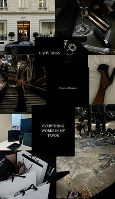 a collage of photos with black and white images, including the words lady boss