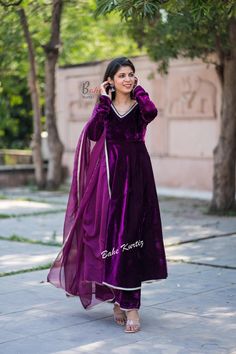 Beautiful Velvet Fabric Lace Work Anarkali Kurta With Pant And Organza Dupatta Set, Anarkali kurti set, Dresses for women, Party wear dress, Anarkali Suits,  Fabric :-  Kurta Fabric :- Velvet Fabric  Pant Fabric :- Velvet Fabric  Dupatta Fabric :- Organza Dupatta  Kurta Length :- 46 inch  Pant Length  :- 38 inch Dupatta length :- 2.2 MTR  Work :-Lace Work  Color :-Rani Pink Color  Product :- Anarkali Kurti + pant + organza dupatta  Sleeve :- 3/4 Sleeve Size :- S/36, M/38, L/40, XL/42, XXL/44, 3XL/46 Thank you Organza Kurti Set, Anarkali Velvet Suits, Velvet Suit Ideas, Velvet Anarkali Suits, Lace Anarkali, Salwar Ideas, Plazo Suit Design, Suits Design Latest, Velvet Anarkali