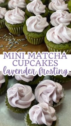 mini matcha cupcakes with lavender frosting