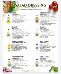 salad dressing chart with ingredients and instructions to make it easier for you to use them