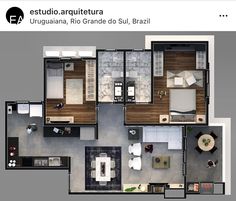 an overhead view of a floor plan with furniture