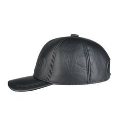 a black leather baseball cap on a white background