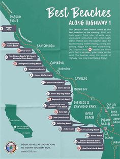 the map for best beaches along highway 1, which is located on the coast of california