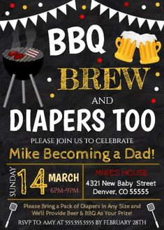 the bbq and diapers too birthday party is on