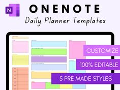 the one note daily planner template is displayed on a computer screen with 5 different styles