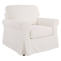 a white chair with a ruffled arm