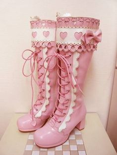 Kawaii Shoes, Pink Boots, Tickled Pink, Sweet Lolita, Everything Pink, Pink Shoes, Kawaii Clothes, Visual Kei, Lolita Fashion