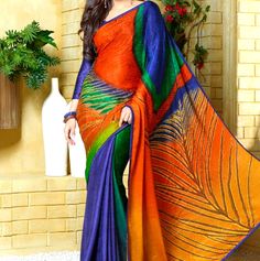 Lovely Peacock Print Sari In Vibrant Colors.You Can Order This Sari. Kangna Ranaut, Kangana Ranaut, Crepe Saree, Party Sarees, Print Saree, Peacock Color, Casual Saree, Blue Saree, Art Silk Sarees