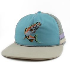 PRICES MAY VARY. Jumping bass embroidered on cotton twill 5-panel pinch front cap with breathable mesh back Recycled climbing cord Side stripes matching the colors of the fish colorway to help camouflage against a fishing background. Flat brim that can be molded to your liking Hat for good. When you wear FISH ON HAT, you help invest in your planet's future. Fishing Background, Fish Hat, Gay Fish, Flat Brim Hat, Buy Fish, Hats Snapback, Side Stripe, Baseball Caps, Baseball Cap