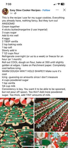 the recipe for christmas cookies is shown in three different pictures, including one with an image of