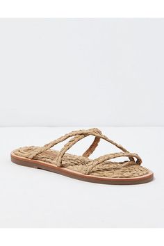 Round toe/Woven straps & footbed/Not eligible for promotions | Only ships within the USA Natural Sandals With Woven Sole And Single Toe Strap, Sandal Espadrille, Flip Flop Sandals, American Eagle Outfitters, Women's Shoes Sandals, American Eagle, Shoes Sandals, Espadrilles, Women Jeans