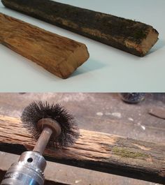 two different types of wood shavings on top of each other and the same piece of wood