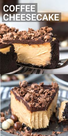 this coffee cheesecake is so good it's made with only three ingredients and has a chocolate crust