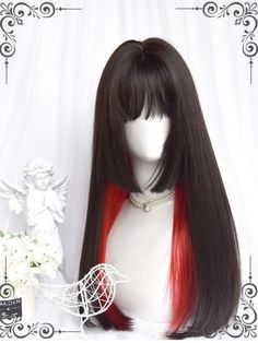 Gothic Wigs, Goth Wigs, Highlights Red, Black Highlights, Vampire Goth, Goth Girl, Cosplay Wig, Synthetic Wig, Cosplay Wigs