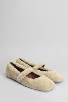 Julieta Flat Ballet flats in beige Fur, square toe, single strap, crystals detail, faux fur, leather sole, Made in Spain Ballet Flat Outfit, Ballet Flats Outfit, Flats Outfit, Golden Goose Shoes, Sneaker Wedge, Ballet Flat, Luxury Shop, Tory Burch Shoes, Manolo Blahnik