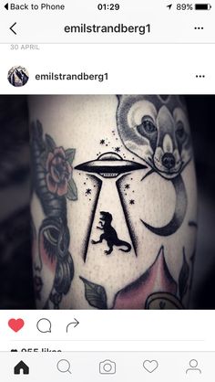 an image of a tattoo on someone's leg with the caption that reads, i