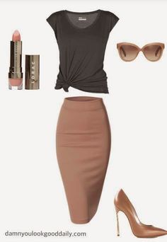 Fall Fashion: Grey T-Shirt and Pencil Skirt : Casually Sexy, loo... Rok Outfit, Chique Outfits, Skirt Casual, Outfit Chic, Elegante Casual, Cooler Look, Kardashian Style, Valentine's Day Outfit