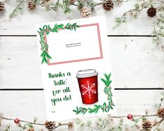 Winter or Christmas Gift Card Holder for a coffee lover with words: "Thanks a latte for all you do!" is perfect for a teacher, volunteer, school staff, PTO/PTA, principal, school counselor, resource officer, or coach as a way to say thank you-you're appreciated. Any type of gift card can be placed on holder. Printable Instant Digital Download.
---------
Not Happy with this Gift Card Holder? Find Additional Christmas Gift Card Holders at: ABDesignsGeorgia.etsy.com