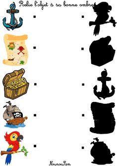 shadow matching worksheet for kids with pirate theme