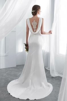 Designer Satin Cowl Back Mermaid Sleeveless Elegant Wedding Dress #weddingdress #bridaldress #designerweddingdress #springweddingdress #fallweddingdress #autumnweddingdress #winterweddingdress Cowl Back Wedding Dress, Satin Mermaid Wedding Dress, Satin Bridal Gowns, Satin Wedding Gown, Spring Wedding Dress, Bridal Gowns Mermaid, Minimalist Wedding Dresses, Wedding Gowns Mermaid, Designer Bridal Gowns