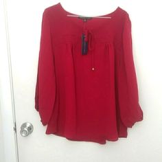 Nwt Wine Shirt That Has A Peekaboo In The Front And On The Sleeves. 3/4 Length Sleeves. Casual Red Blouse With 3/4 Sleeves, Casual Long Sleeve Burgundy Blouse, Red 3/4 Sleeve Tops For Work, Heart Print Blouse, Lace Bell Sleeve Top, Wine Shirt, Open Sleeves, White Floral Top, Short Blouses