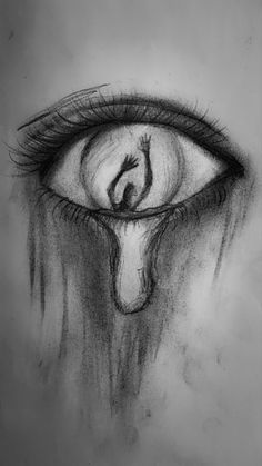 a drawing of an eye with a tear coming out of the iris's side