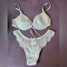 The Bacirubati Baby Blue And Pink Lingerie Set In Size 34b Features A Delicate And Feminine Design. The Set Includes A Padded Bra With Intricate Lace Detailing And Floral Embroidery, Adjustable Straps, And A Hook-And-Eye Closure For A Secure Fit. The Soft Baby Blue And Pink Colors Add A Charming And Romantic Touch, Making It A Beautiful Addition To Any Lingerie Collection. Nwot-Fast Shipper-Smoke Free Home Bling Bra, Floral Bra, Pink Bralette, Pink Lingerie, Lace Bodycon, White Halter Maxi Dress, Pink Sports Bra, Padded Bra, Feminine Design