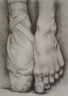 a black and white drawing of a person's feet with bandages wrapped around them