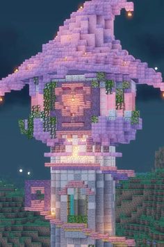 Minecraft Houses Floating Island, Minecraft Repunzal Tower, Floating Island Base Minecraft, Fairy Stairs Minecraft, Minecraft Castle Archway, Cute Minecraft Castle Ideas, Minecraft Watermelon Build, White Tower Minecraft, Pink Greenhouse Minecraft