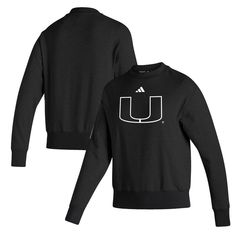 The adidas Black Miami Hurricanes Premium Pullover Sweatshirt is the perfect way to show your support for the Miami Hurricanes. Made from a lightweight cotton and polyester blend, this sweatshirt is ideal for mild temperatures. Screen-printed graphics showcase the Miami Hurricanes logo and wordmark, allowing you to proudly display your team spirit. Rib-knit cuffs and hem ensure a comfortable and secure fit. Fall Sports Sweats With Logo Print, Moisture-wicking Long Sleeve Fan Apparel Sweatshirt, Moisture-wicking Long Sleeve Sweatshirt Fan Apparel, Moisture-wicking Long Sleeve Sweatshirt For Fans, Adidas Cotton Sweatshirt With Three Stripes, Fall Sports Sweatshirt With Logo Print, Adidas Crew Neck Sweatshirt With Ribbed Cuffs, Adidas Sweatshirt With Ribbed Cuffs And Crew Neck, Relaxed Fit Sports Sweats With Logo Print