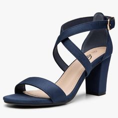 Nib! Need A Comfortable Pair Of Classy, Navy Blue Suede, Chunky Heel With Adjustable Straps High Heels? Then These Are For You! Perfect For Dressing Up Or Down! Tiny Bit Over A Size 6. But Not A 6.5. Navy Blue Wedding Shoes For Bride, Formal Heels For Women, Navy Blue Strappy Heels, Classic High Heels, Navy Blue High Heels, Blue Strappy Heels, Navy Blue Heels, School Prep, Navy Heels