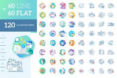 a large collection of flat line icons