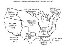 an outline map of the united states with names and dates for each country in black and white